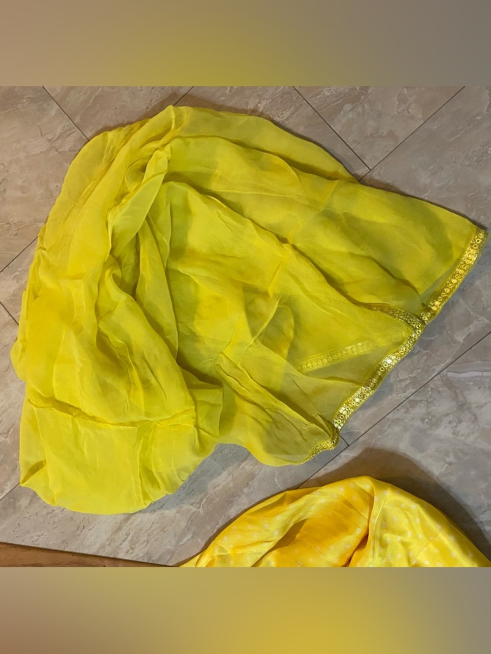 Women’s Yellow Organza Sheer Indian Dupatta Scarf Stole Shawl Wrap With Boarder